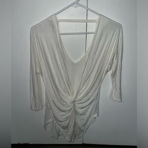 Naked Zebra White Ruched Wrap Shirt 3/4 Sleeve